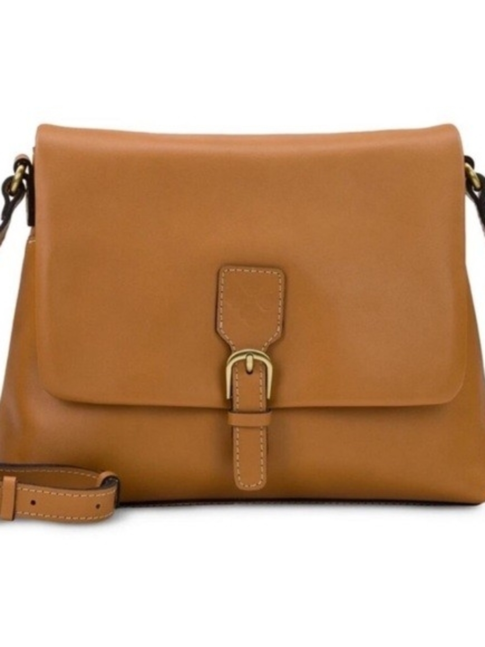 Patricia Nash Caramel Leather Crossbody with Buckle and Pouch